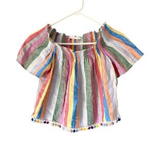 Positano Couture Linen On Off Shoulder Stripe Crop Top size small made Italy